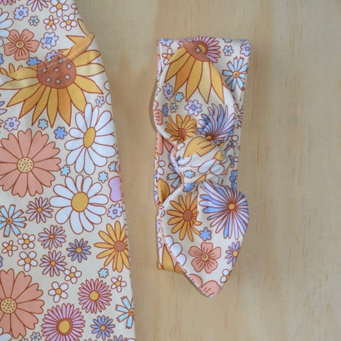 Top Knot Headband - Yellow  florals