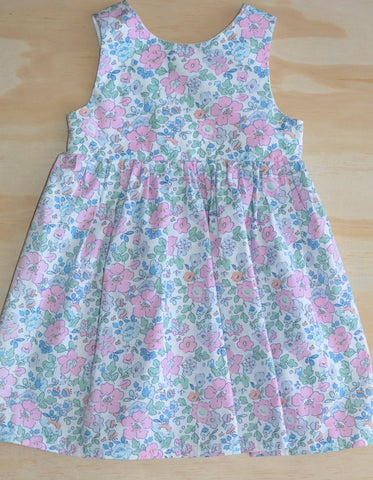Tea Dress - White, Blue and pinks flowers