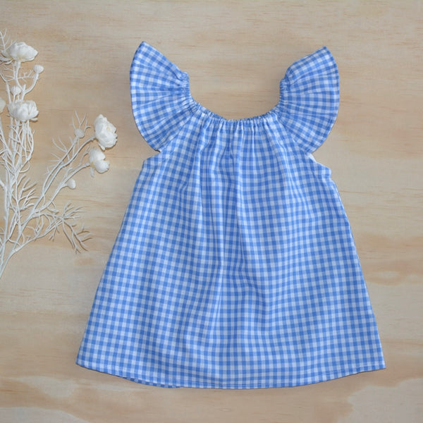 Flutter Top -   Gingham Blue